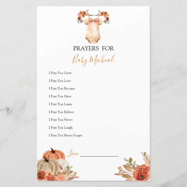 Fall Pumpkin Floral Baby Kleidung Gebete für Baby (Vorderseite)