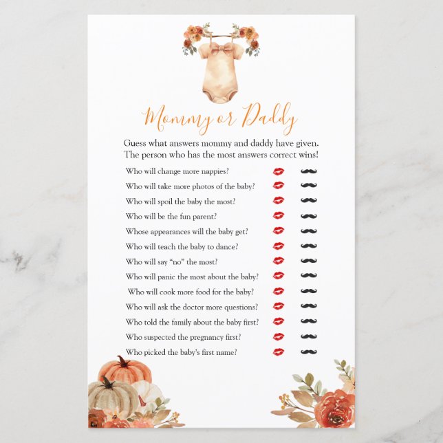 Fall Pumpkin Floral Baby Kleidung Mommy oder Daddy (Vorderseite)