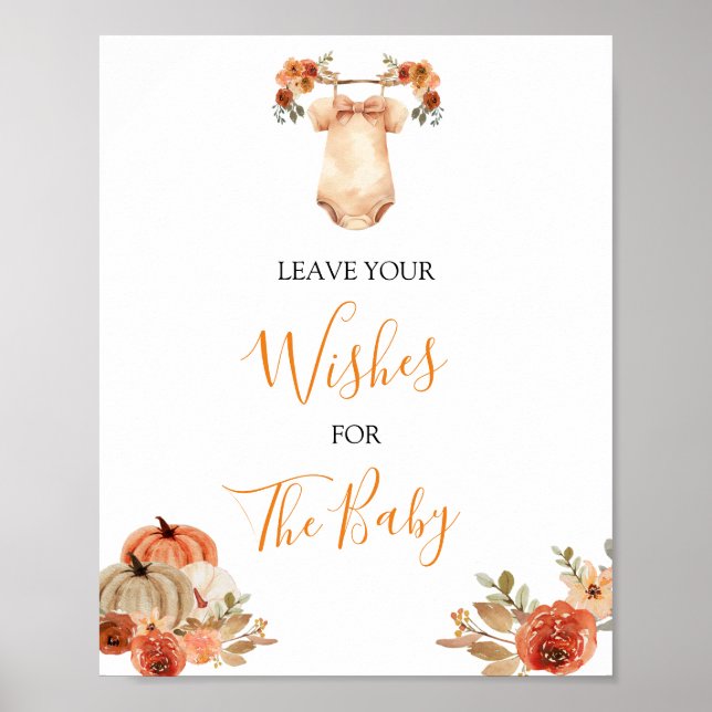 Fall Pumpkin Floral Baby Kleidung Verließ Ihre Wün Poster (Vorne)