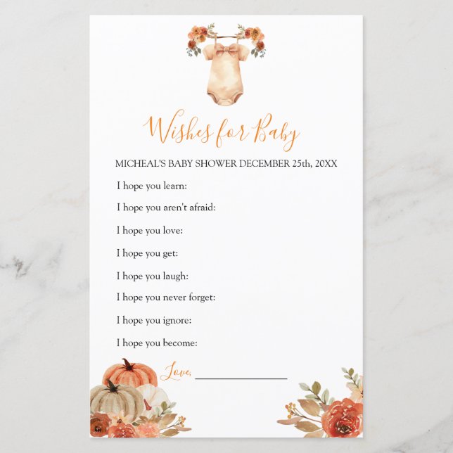 Fall Pumpkin Floral Baby Kleidung Wünsche für Baby (Vorderseite)