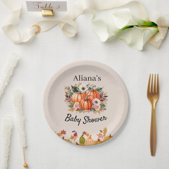 Fall Pumpkin Floral Baby Shooting Paper Cocktail Pappteller (Hochzeit)