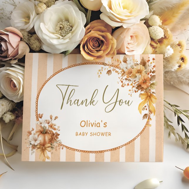 Fall Pumpkin Floral Baby Shower Thank You Card Dankeskarte (Von Creator hochgeladen)