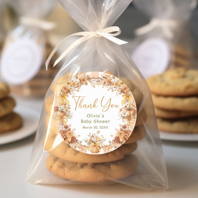 Fall Pumpkin Floral Baby Shower Thank You Runder Aufkleber (Von Creator hochgeladen)