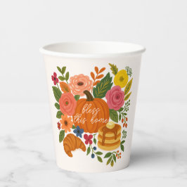 Fall Pumpkin Floral Bless This Home Thanksgiving Pappbecher
