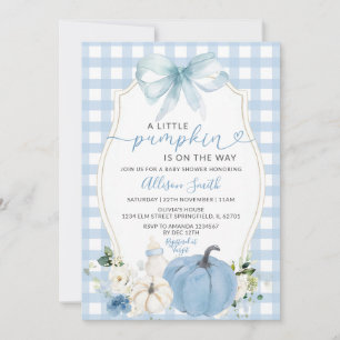 Fall Pumpkin Floral Bow Blue Gingham Baby Dusche Einladung