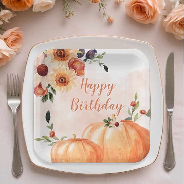 Fall Pumpkin Floral Geburtstag Pappteller (Fall Birthday Party Plates for Her)