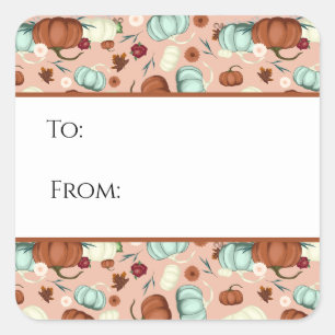 Fall Pumpkin Floral Geschenk Tag Quadratischer Aufkleber