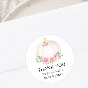Fall Pumpkin Floral Girl's Baby Shower Danke Runder Aufkleber