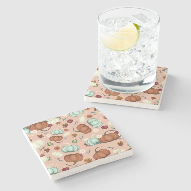 Fall Pumpkin Floral Steinuntersetzer (Seitenansicht)