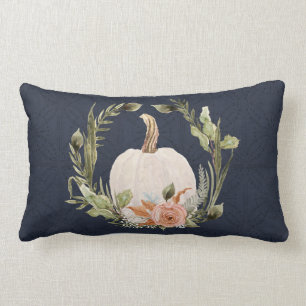 Fall Pumpkin Foliage Terracotta Floral Navy Blau   Lendenkissen