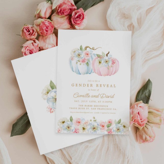 Fall Pumpkin Gender Reveal Baby Shower Einladung (Elegant Fall Gender Reveal Couples Baby Shower Invitation)