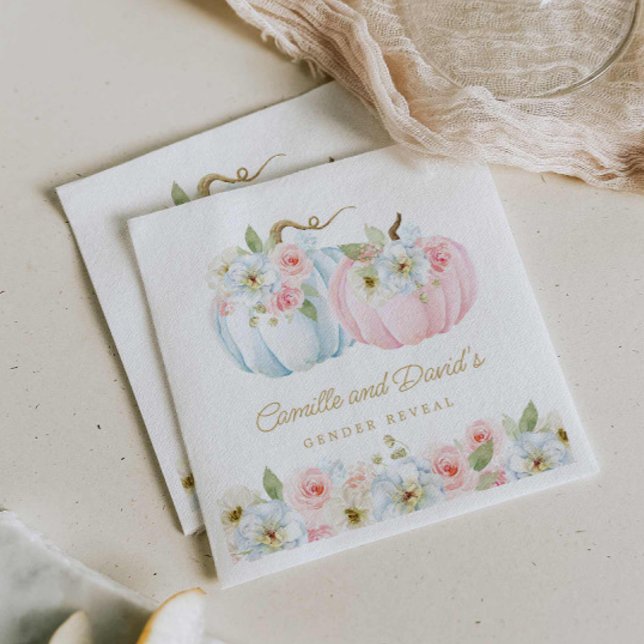 Fall Pumpkin Gender Reveal Baby Shower Serviette (Fall Gender Reveal Pink and blue Baby Shower Paper Napkins)