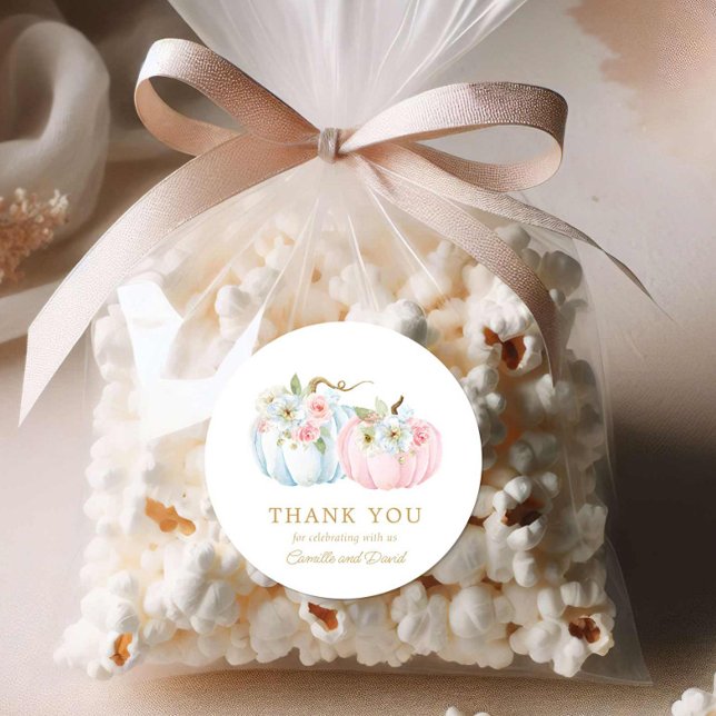 Fall Pumpkin Gender Reveal Runder Aufkleber (Fall Girl and boy Twins Baby Shower round sticker)