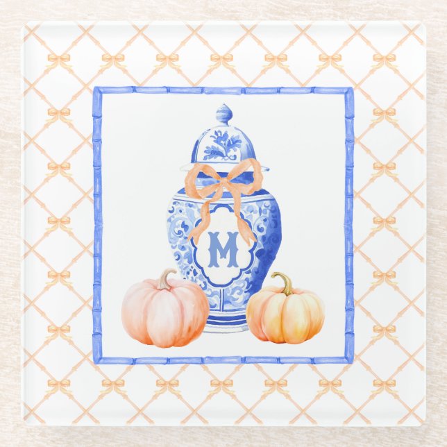 Fall Pumpkin | Ginger Jar Monogram Glasuntersetzer (Vorderseite)