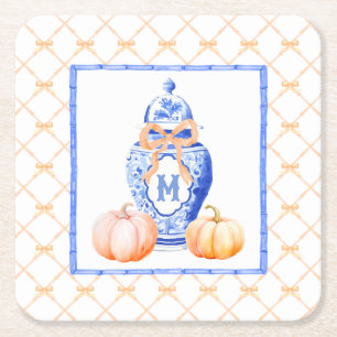 Fall Pumpkin Ginger Jar Monogram Rechteckiger Pappuntersetzer