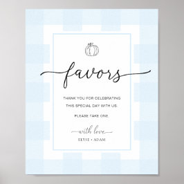 Fall Pumpkin Gingham Blue Gingham Favors Sign Poster