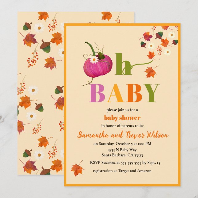 Fall Pumpkin Girl Babydusche Einladung (Vorne/Hinten)