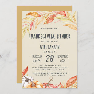 Fall Pumpkin Golden Foliage Erntedank Dinner Einladung