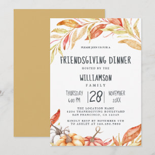 Fall Pumpkin Golden Foliage Friendsgiving Dinner Einladung