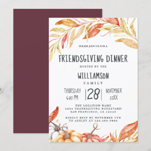 Fall Pumpkin Golden Foliage Friendsgiving Dinner Einladung