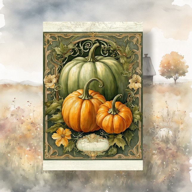 Fall Pumpkin Green Blätter Art Nouveau Decoupage Seidenpapier (Von Creator hochgeladen)