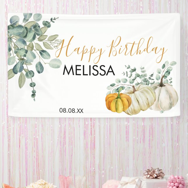 Fall Pumpkin Greenery Happy Birthday Banner (Von Creator hochgeladen)