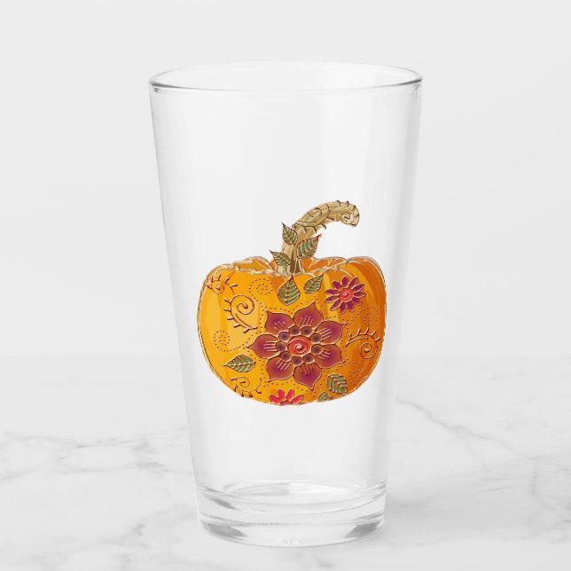 Fall Pumpkin mit Blume Glas (Vorderseite)