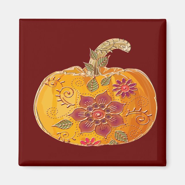 Fall Pumpkin mit Blume Magnet (Vorne)