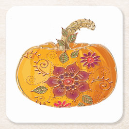 Fall Pumpkin mit Blume Rechteckiger Pappuntersetzer