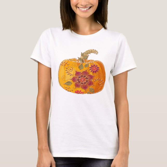 Fall Pumpkin mit Blume T-Shirt (Vorderseite)