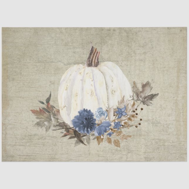 Fall Pumpkin Navy Blue Floral Foliage Rustikales H Seidenpapier (Vorderseite)
