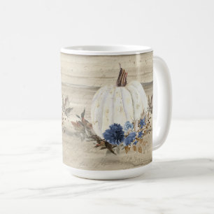 Fall Pumpkin Navy Blue Floral Wooden Script-Kaffee Kaffeetasse