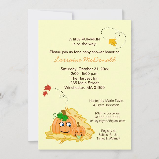 Fall Pumpkin Neutral Baby Dusche Einladung Creme (Vorderseite)