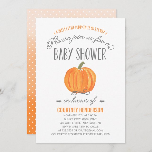 Fall Pumpkin Ombre | Einladung der Babydusche (Vorne/Hinten)