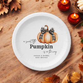 Fall Pumpkin Orange Black Bow Girl Baby Dusche Pappteller