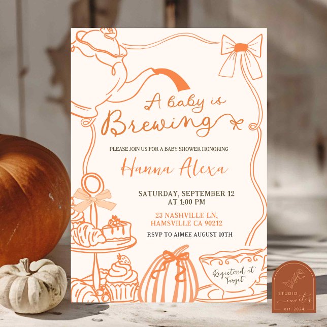 Fall Pumpkin Orange Scribble Hand Drawn Teedusche Einladung (Von Creator hochgeladen)