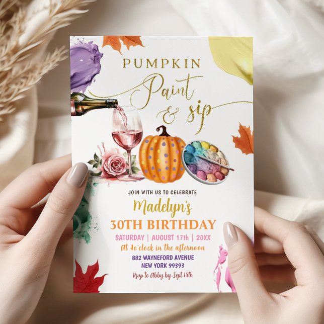 Fall Pumpkin Paint und Sip Birthday Party Einladung (Von Creator hochgeladen)