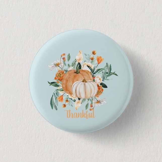 Fall Pumpkin Party Blue Baby Shower, Button (Vorderseite)