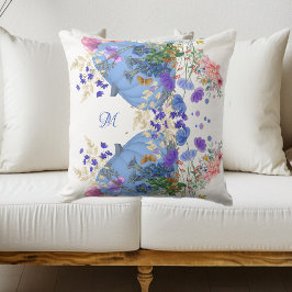 Fall Pumpkin Pastel Blue Botanic Flora Monogram Kissen