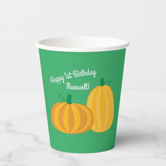 Fall Pumpkin Patch 1 Geburtstag Party Kinder Pappbecher (Vorderseite)