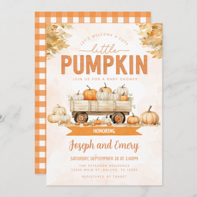 Fall Pumpkin Patch Baby Dusche Einladung (Vorne/Hinten)