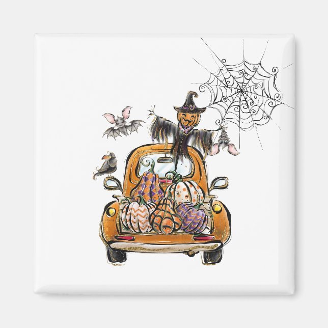 Fall Pumpkin Patch Truck mit Fledermausvogel Magnet (Vorne)