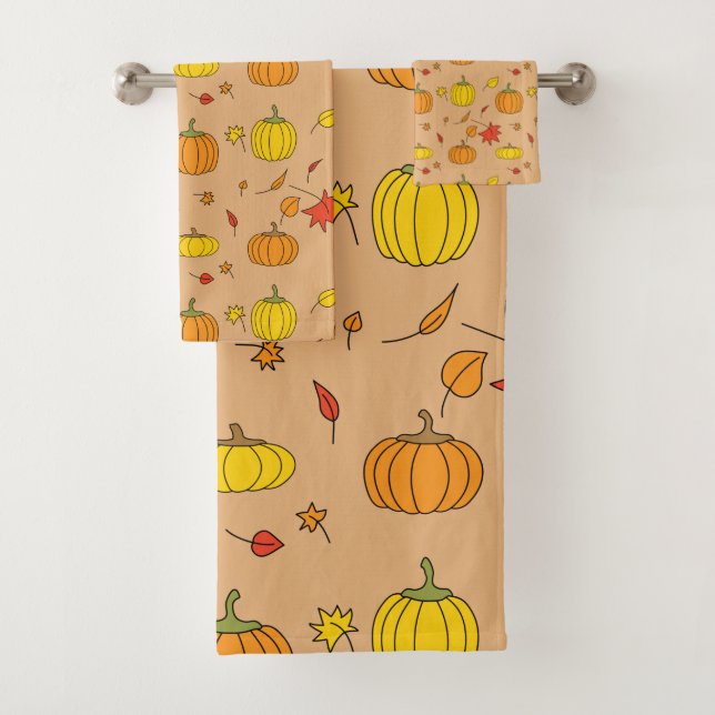 Fall Pumpkin Pattern Badhandtuch Set (Insitu)