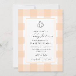 Fall Pumpkin Peach Gingham Baby Shower Einladung