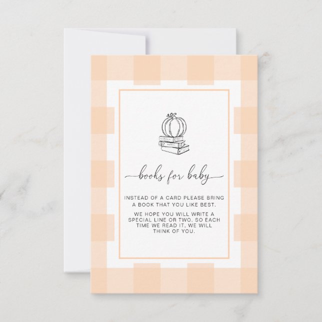 Fall Pumpkin Peach Gingham Books Request Card Einladung (Vorderseite)