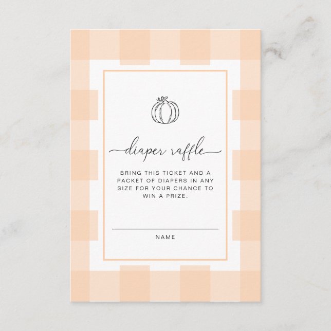 Fall Pumpkin Peach Gingham Diaper Raffle Ticket Begleitkarte (Vorderseite)