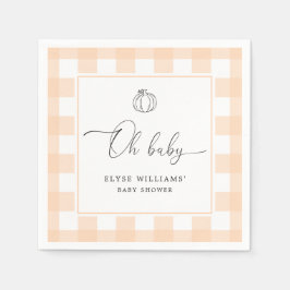 Fall Pumpkin Peach Gingham Oh Baby Paper Napkin Serviette