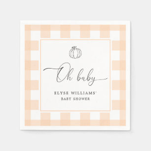 Fall Pumpkin Peach Gingham Oh Baby Paper Napkin Serviette