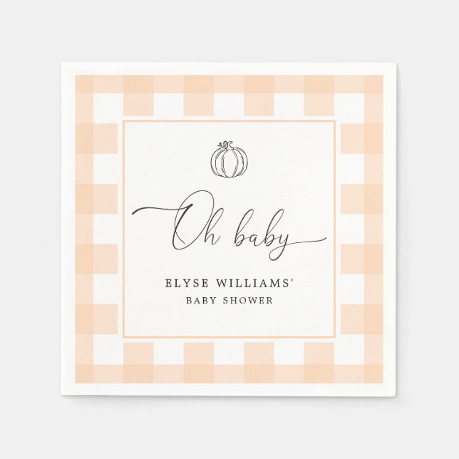 Fall Pumpkin Peach Gingham Oh Baby Paper Napkin Serviette (Vorderseite)