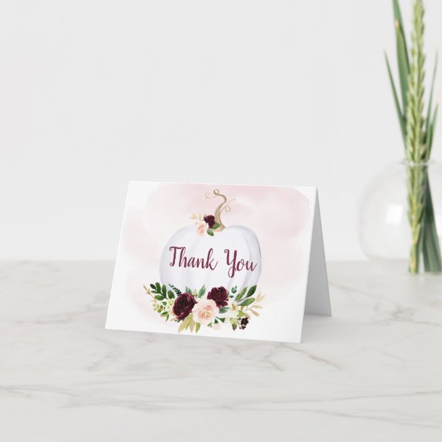 Fall Pumpkin Pink Burgundy Gold Baby Dusche Dankeskarte (Vorderseite)